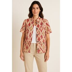 Chico’s Women’s Size 0 US 4 Short Sleeve Linen Blend Button Front Jacket Blazer